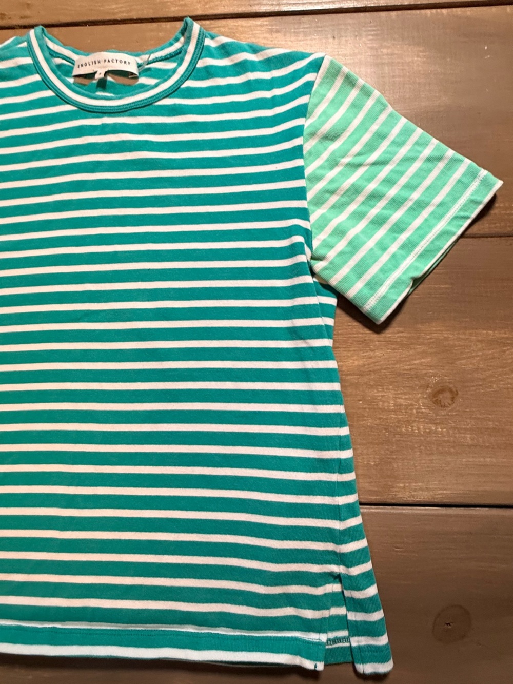 English Factory Green White Striped Tee Preppy Coastal Casual Short Sleeve Top - Picture 4 of 11